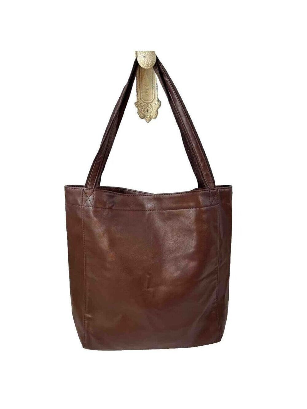 PU Leather Large Carry All Brown Tote Shoulder Bag Purse
